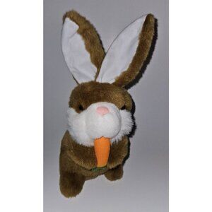 VTG 1996 Anco Brown White Bunny Rabbit Plush Holding Carrot Stuffed Toy